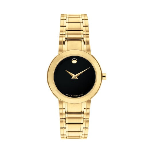 Movado Stiri Black Dial Yellow Gold PVD Ladies