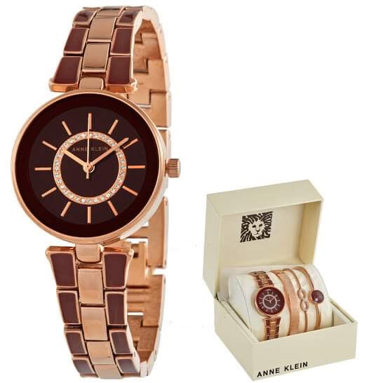 ANNE KLEIN Quartz Burgundy Dial Ladies Watch and Bracelet Set