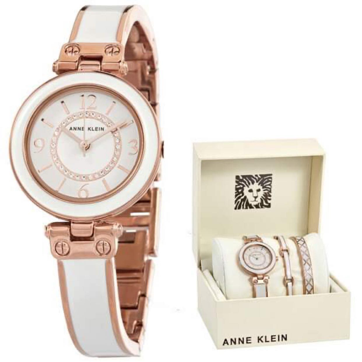 ANNE KLEIN Quartz Glossy White Ladies Watch and Bracelet Set